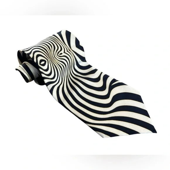 Optical Illusion Black and White Men's Tie - Picture 5 of 5